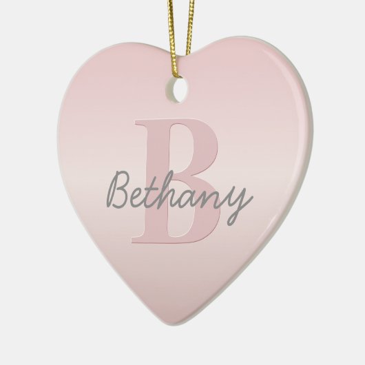  roze monogram en Jouw naam script bevestigen Keramisch Ornament (Links)