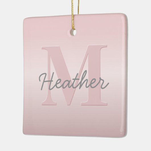 roze monogram en Jouw naam script bevestigen Keramisch Ornament (Links)