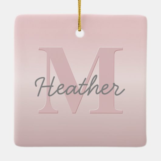  roze monogram en Jouw naam script bevestigen Keramisch Ornament (Achterkant)
