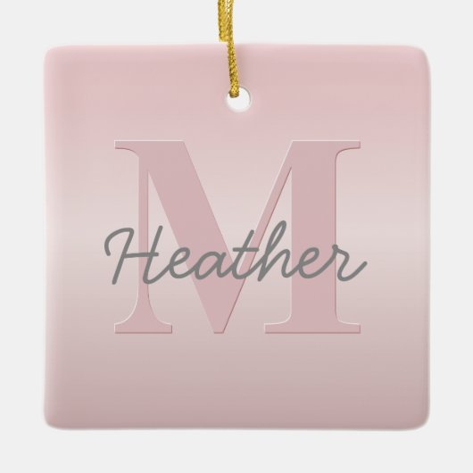 roze monogram en Jouw naam script bevestigen Keramisch Ornament (Voorkant)