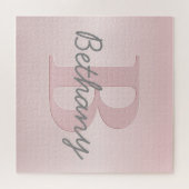 roze monogram en Jouw naam script bevestigen Legpuzzel (Horizontaal)