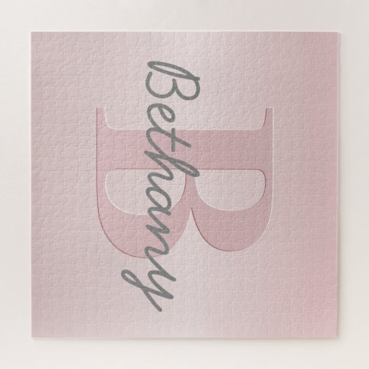 roze monogram en Jouw naam script bevestigen Legpuzzel (Horizontaal)
