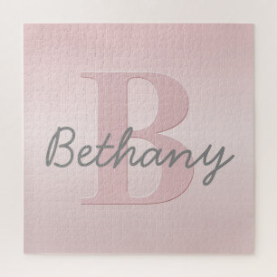 roze monogram en Jouw naam script bevestigen Legpuzzel