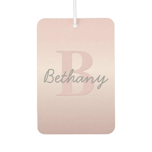  roze monogram en Jouw naam script bevestigen Luchtverfrisser (Voorkant)