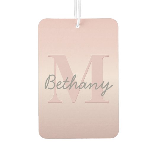  roze monogram en Jouw naam script bevestigen Luchtverfrisser (Achterkant)