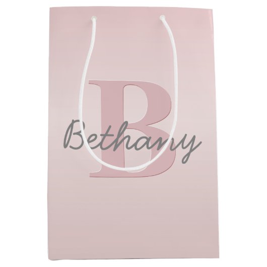 roze monogram en Jouw naam script bevestigen Medium Cadeauzakje (Voorkant)