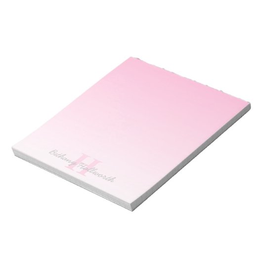 roze monogram en Jouw naam script bevestigen Notitieblok (Linkerzijde)