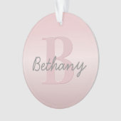  roze monogram en Jouw naam script bevestigen Ornament (voorkant)