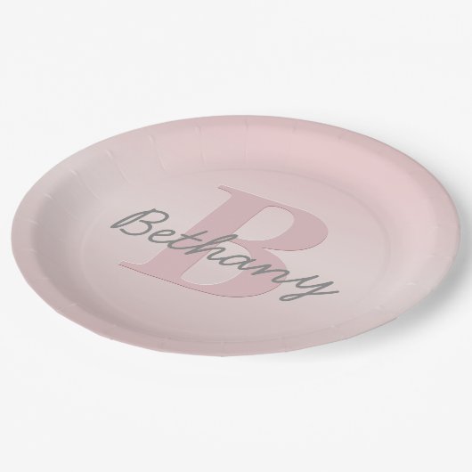 roze monogram en Jouw naam script bevestigen Papieren Bordje (Gekanteld)