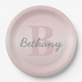 roze monogram en Jouw naam script bevestigen Papieren Bordje (Voorkant)