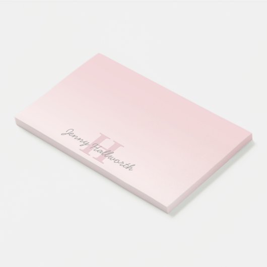 roze monogram en Jouw naam script bevestigen Post-it® Notes (Schuin)