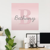 roze monogram en Jouw naam script bevestigen Poster (Thuiskantoor)