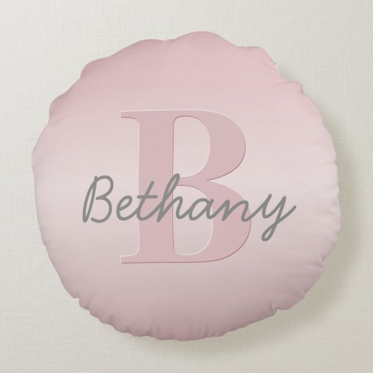  roze monogram en Jouw naam script bevestigen Rond Kussen (Achterkant)