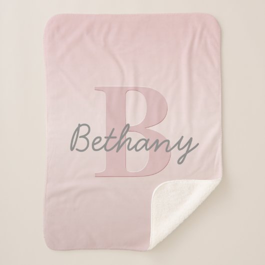 roze monogram en Jouw naam script bevestigen Sherpa Deken (Voorkant)
