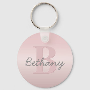  roze monogram en Jouw naam script bevestigen Sleutelhanger
