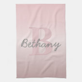 roze monogram en Jouw naam script bevestigen Theedoek (Verticaal)