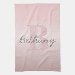  roze monogram en Jouw naam script bevestigen Theedoek
