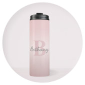 roze monogram en Jouw naam script bevestigen Thermosbeker