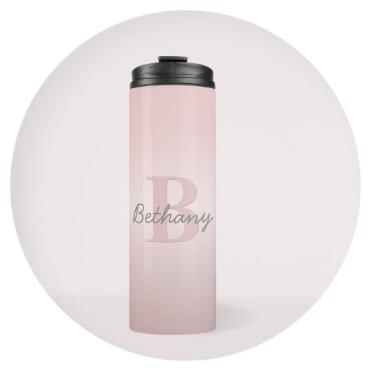 roze monogram en Jouw naam script bevestigen Thermosbeker