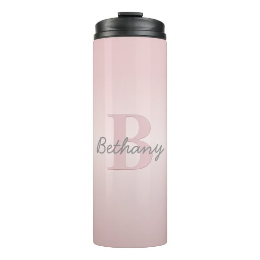 roze monogram en Jouw naam script bevestigen Thermosbeker (Voorkant)