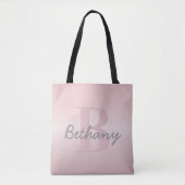  roze monogram en Jouw naam script bevestigen Tote Bag (Voorkant)