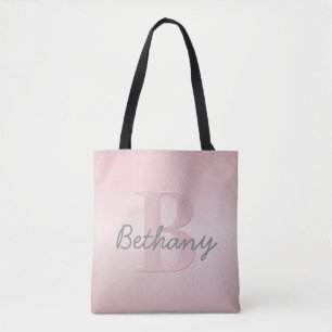 roze monogram en Jouw naam script bevestigen Tote Bag