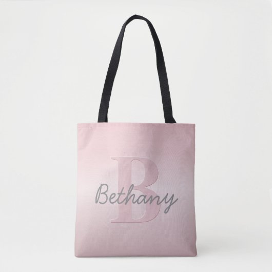  roze monogram en Jouw naam script bevestigen Tote Bag (Voorkant)