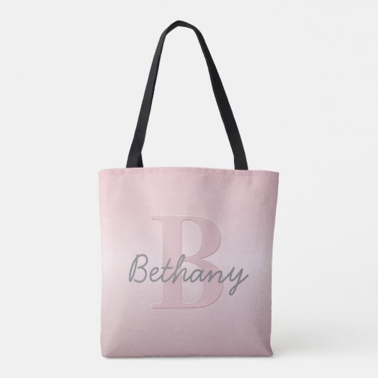  roze monogram en Jouw naam script bevestigen Tote Bag (Achterkant)
