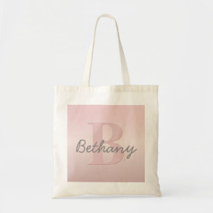roze monogram en Jouw naam script bevestigen Tote Bag