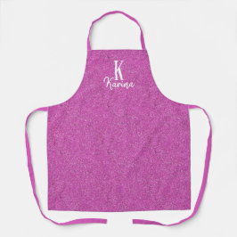 Roze monogram en naam met meisjesachtige glitters schort
