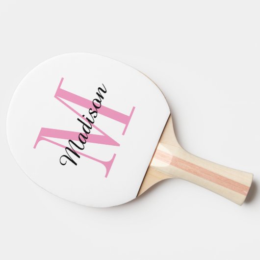 Roze monogram en naam op maat tafeltennisbatje (Zijkant)