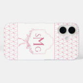 Roze Monogram en Waterverf Bows iPhone hoesje (Achterkant (horizontaal))