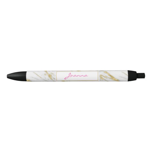Roze Monogram en witte marmeren steen Zwarte Inkt Pen (Voorkant)