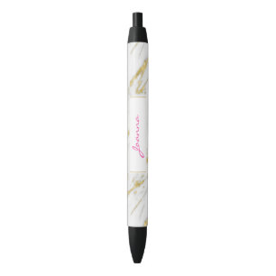 Roze Monogram en witte marmeren steen Zwarte Inkt Pen