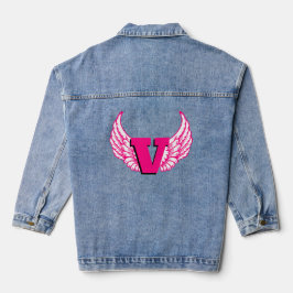 Roze Monogram Engel Vleugels Denim Jas Jacket