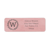 Roze Monogram, etiket met groot adres (Voorkant)