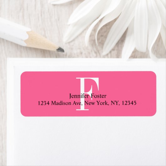 Roze Monogram F Adresetiketten Etiket (Insitu)
