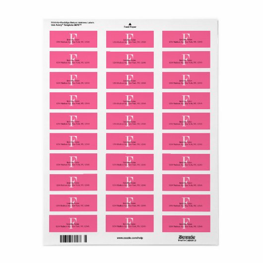 Roze Monogram F Adresetiketten Etiket (Full Sheet)