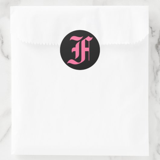 Roze Monogram F Ronde Sticker (Tas)