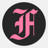 Roze Monogram F Ronde Sticker (Voorkant)