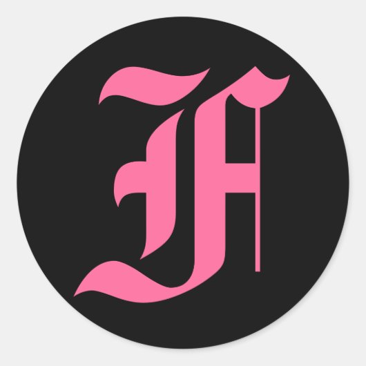 Roze Monogram F Ronde Sticker (Voorkant)