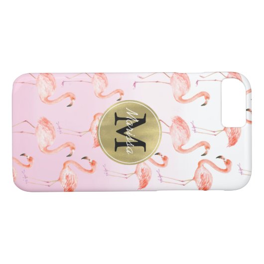 Roze monogram Flamingos Case-Mate iPhone Case (Achterkant (Horizontaal))