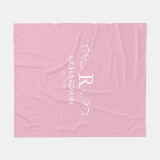 Roze monogram fleece deken (Voorkant (Horizontaal))