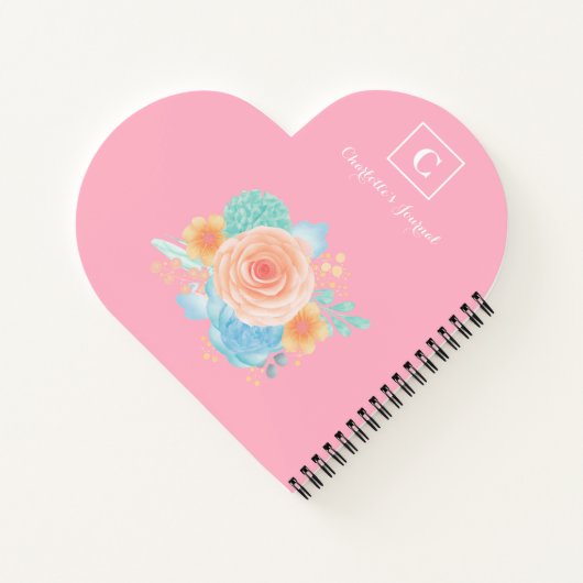 Roze Monogram floraal Notitieboek (Achterkant)