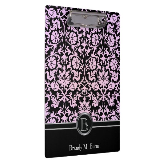  Roze Monogram Floral Damask Klembord (Rechts)