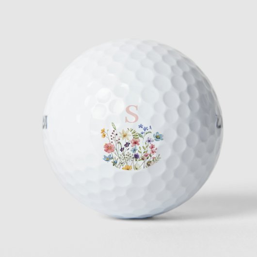 Roze Monogram Floral Golfballen (Voorkant)