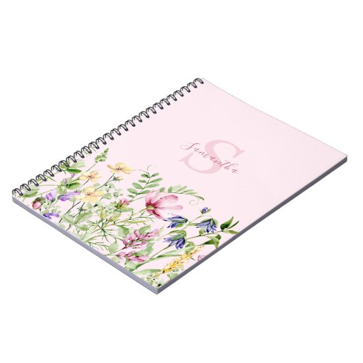 Roze Monogram Floral Notitieboek (Linkerzijde)