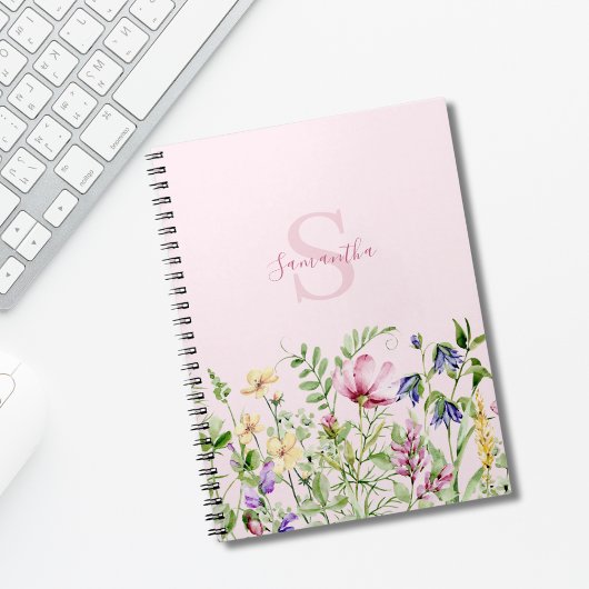 Roze Monogram Floral Notitieboek