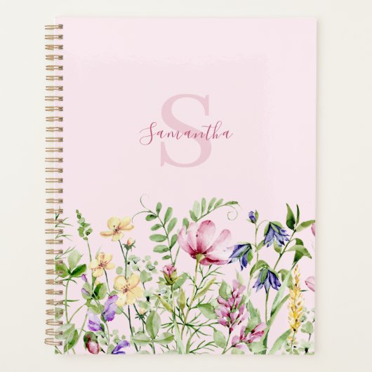 Roze Monogram Floral Planner (Voorkant)