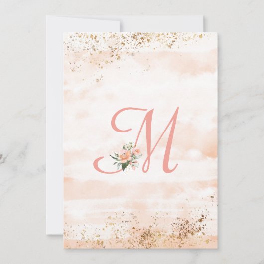  roze monogram Floral Script Weddenschap Bedankkaart (Voorkant)